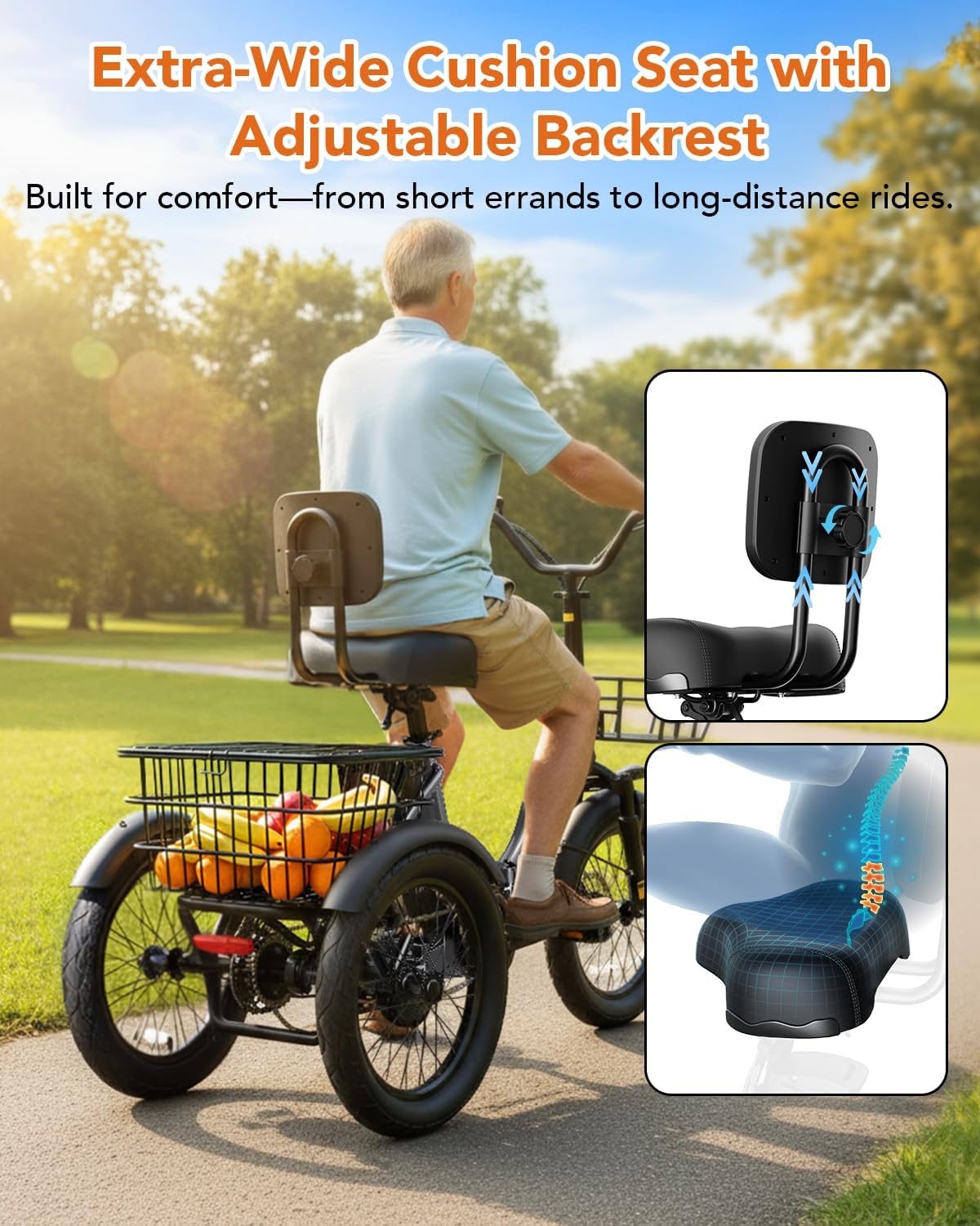 Qlife Triker Electric Bike, Peak 1200W Brushless Motor Folding Trike Ebike, 499Wh Removable Battery, Step-Thru 3 Wheel Electric Bicycle, Up to 55 Miles, 18 Tire Tricycle for Adults