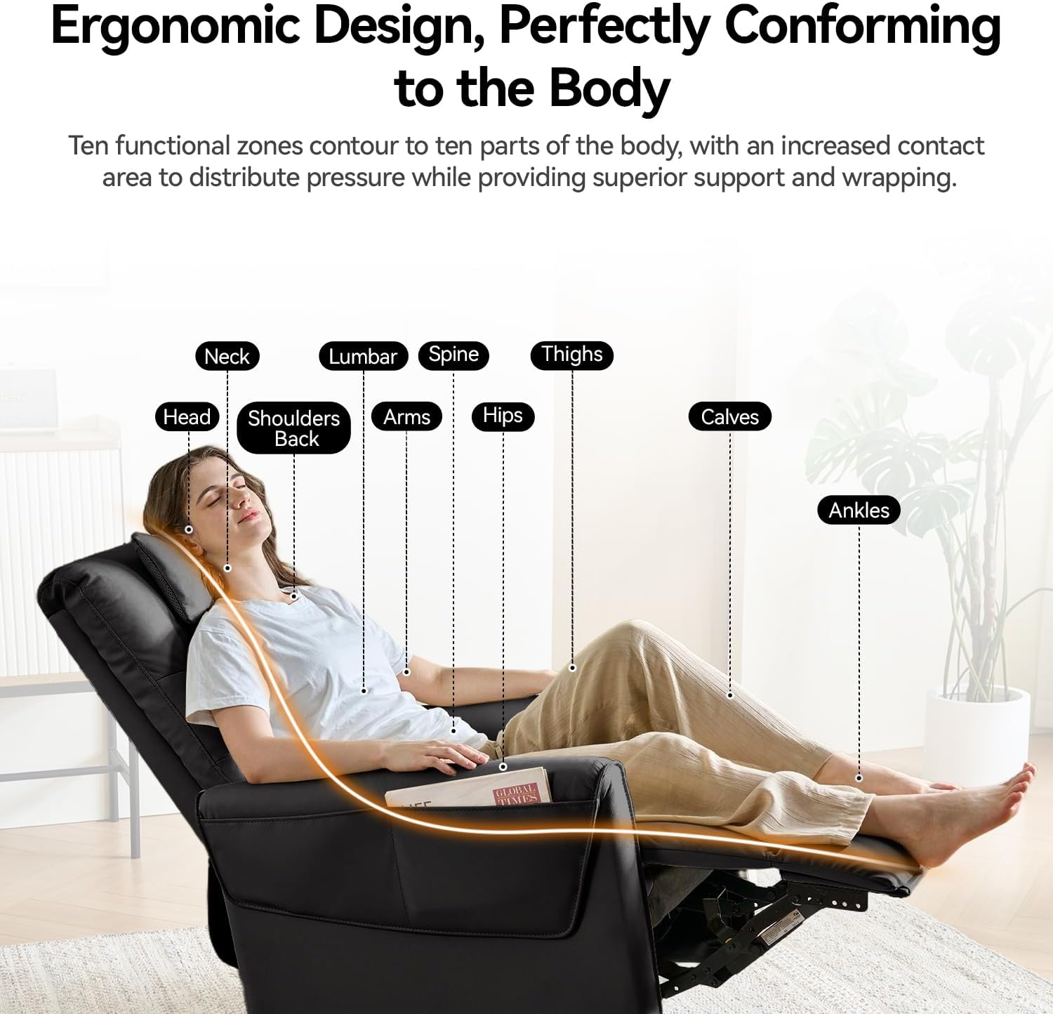 AIRSKY Leather Recliner Chair, Top Grain Leather, Italian Water-Washing Process, Glider Rocking Chair,Swivel Rocker Recliner, Movable Headrest,Nursery Rocking Chairs, Single Reclining Chair, Black,R3