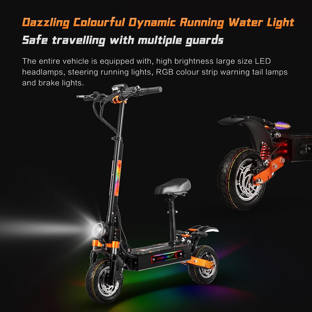 Electric Scooter Adults Peak 5600W Dual Motors Top Speed 45MPH，33Ah Battery Range 75 Miles， with Non-Zero Start 10' All-Terrain Tires Fast Electric Scooter for Adults with Seat