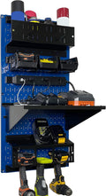 Wall Control Power Tool Storage Organizer Kit Cordless Drill Holder Charging Station Rack 16' x 32' Metal Pegboard Organization System (Blue Pegboard)