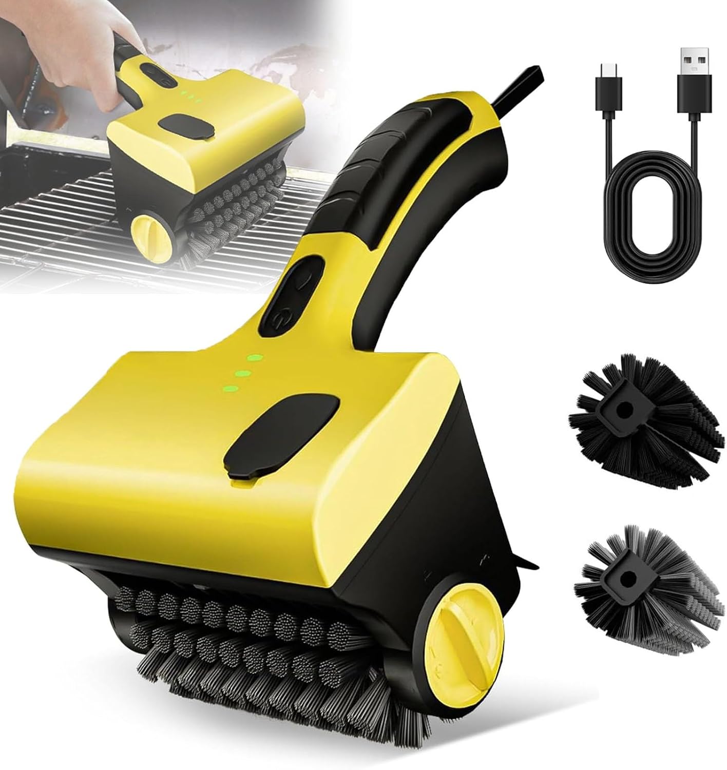 Cordless Electric Grill Cleaning Brush, 360° Rotating BBQ Cleaner with Rechargeable Battery & Replacement Bristles, Perfect for Grills, Kitchens & Bathrooms
