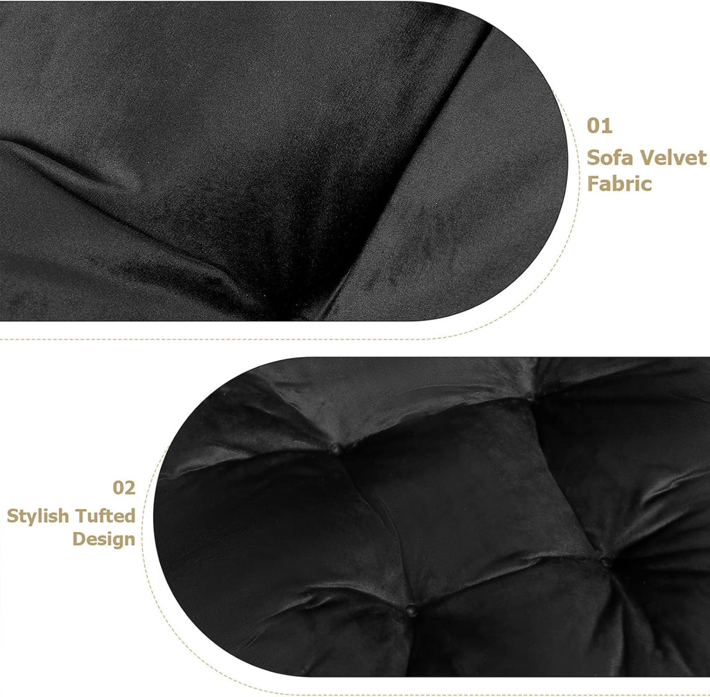 5PCS Glider Rocker Replacement Cushions Thick Soft Velvet Glider Cushions Replacement Set with Ottoman Cushion and Storage Pockets, Black