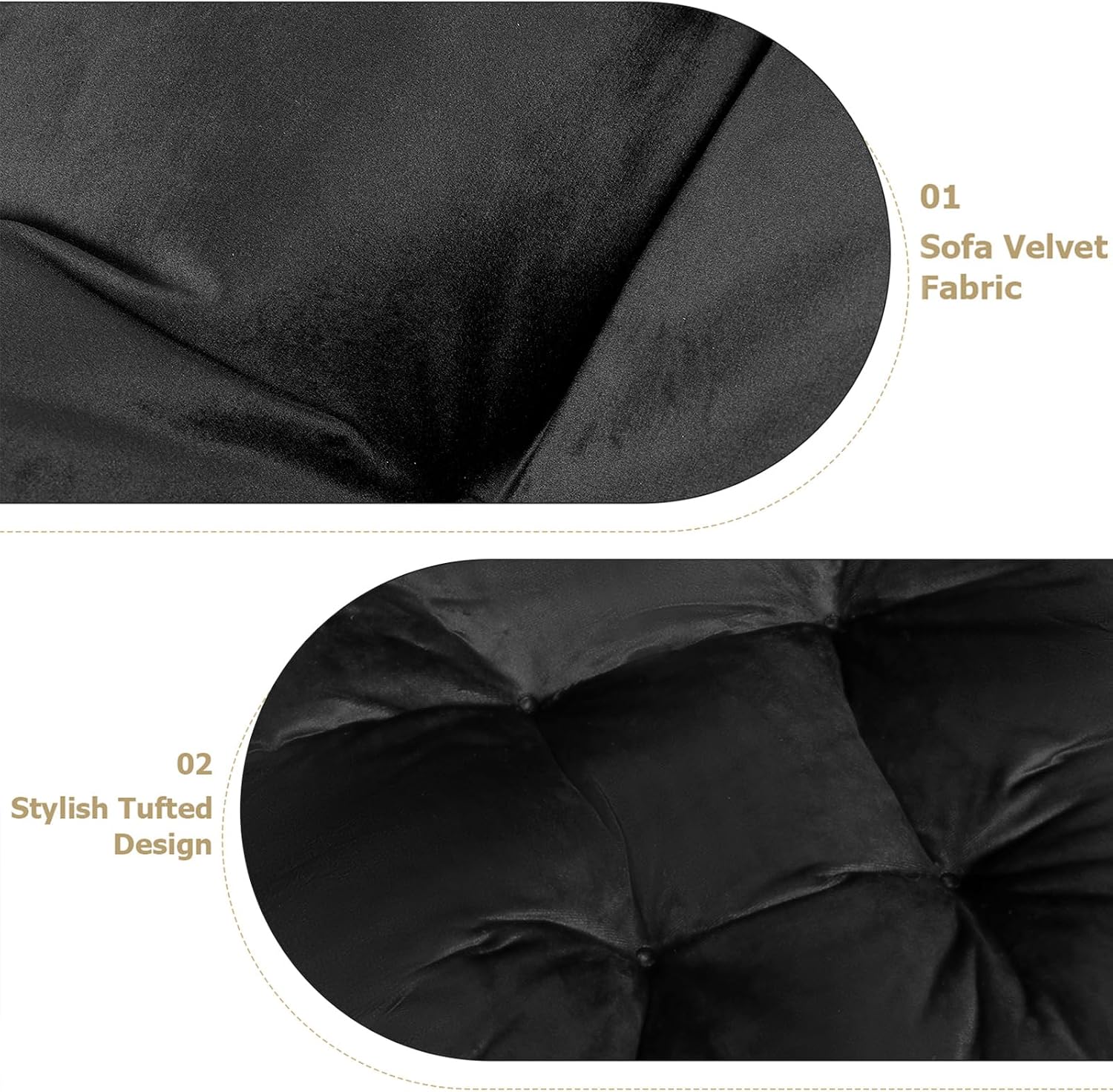 5PCS Glider Rocker Replacement Cushions Thick Soft Velvet Glider Cushions Replacement Set with Ottoman Cushion and Storage Pockets, Black