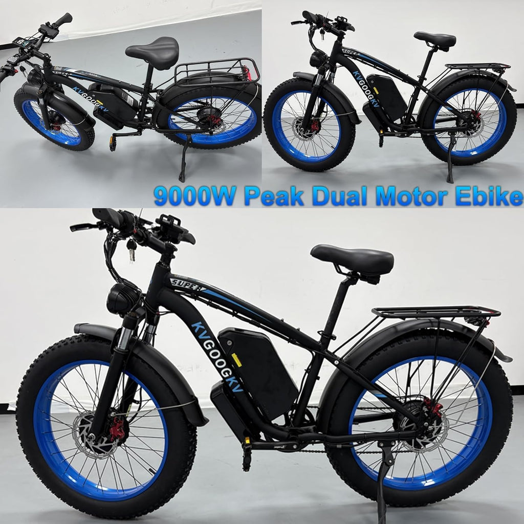 9000W Peak Dual Motor Ebike for Adults 47 MPH Fast Electric Bike, 58V Max-Output 1972 Wh Up to 105 Miles Ebikes,24' Fat Tire E-Bike,Front Suspension Electric Bicycle for Mountain Commuter Snow
