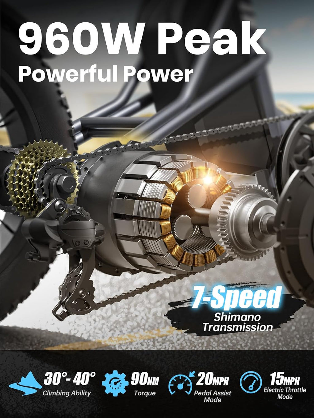 PUCKIPUPPY Electric Tricycle for Adult with 48V 17.4AH Cell Battery, 60 Miles Range Pickup Class Trike, 500 Lbs Load Electric Trike with Rear Differential and 20' Fat Tires, 960W Peak Motor, Husky
