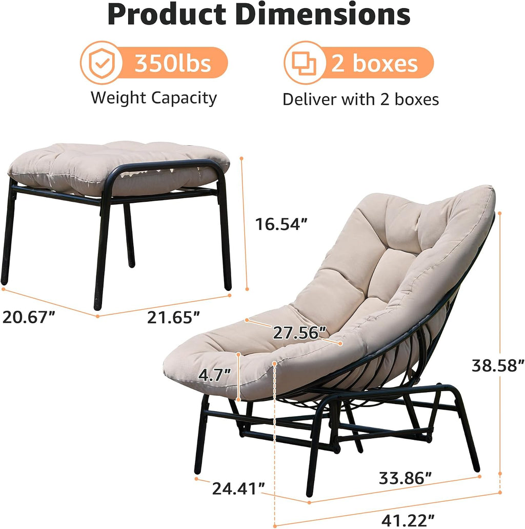 NATURAL EXPRESSIONS Lounge Chair Outdoor with Ottoman, 2-Piece Gentle Rocking Chaise Lounge Set, 4.7' Olefin Cushion & Sturdy Frame, Glider Rocking Chair for Indoor Outdoor Use