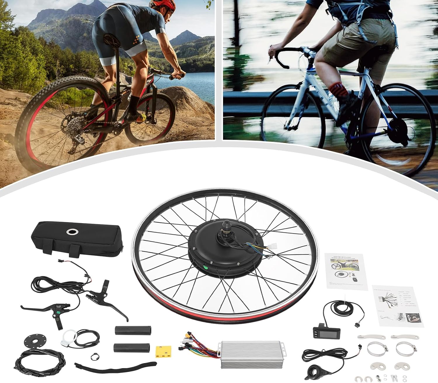 20/26/27.5/29 Inch Ebike Conversion Kit 48/72V 0.75/1/2KW Rear Wheel E Bike Motor Conversion Hub Electric Bicycle Wheel, 9 Speed Rear Wheel Motor Kit with Controller, LCD Display, PAS (No Batteries)