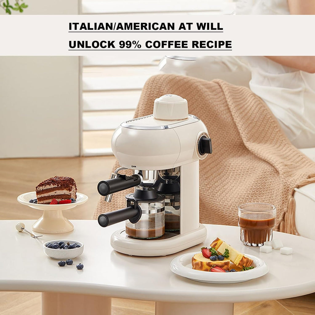 Home Retro Coffee Machine, Semi Automatic Espresso Machine, with Steam Frother, 5bar, Water Tank 240ml, 15s High Pressure Extract