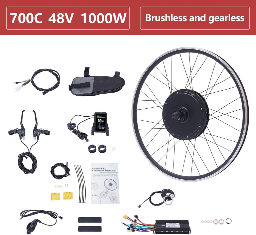 48V 1000W Electric Bicycle Motor Kit Front Wheel, E-Bike Hub Motor Kit Powerful Motor Electric Bicycle w/Display