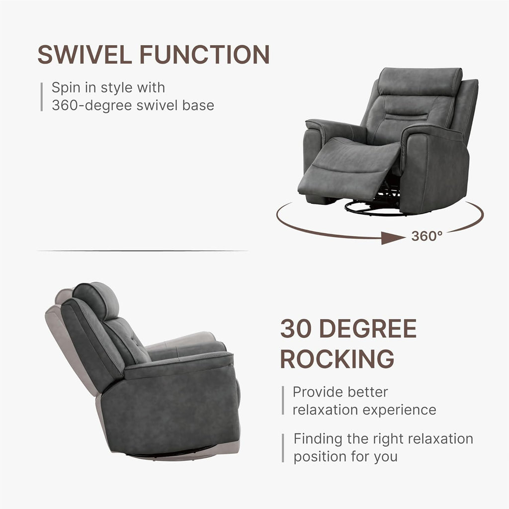 KISLOT Leather Recliner Chair, 360° Swivel Rocker Faux Leather Manual Recliner with Adjustable Backrest & Footrest Ergonomic Single Lounge Chair for Living Room, Bedroom, Home Theater