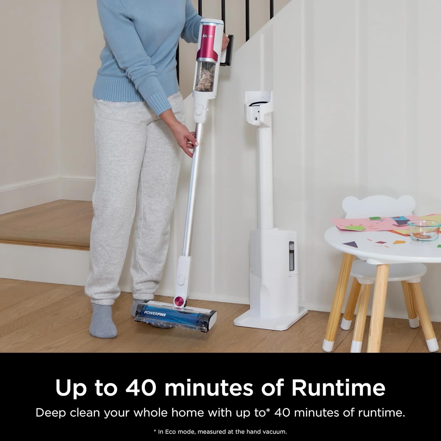 SHARK Clean & Empty Cordless Stick Vacuum Cleaner, Auto-Empty System, Self Cleaning Brushroll, HEPA Filter, Powerful Suction, Compact Lightweight, Perfect for Pet Hair (Renewed) (White + Bold Magenta)