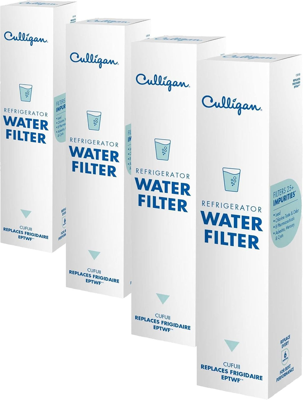Culligan CUFUII Replaces Frigidaire (EPTWF), CUFUII Refrigerator Water Filter, Replace Every 6 Months, (Pack of 4)
