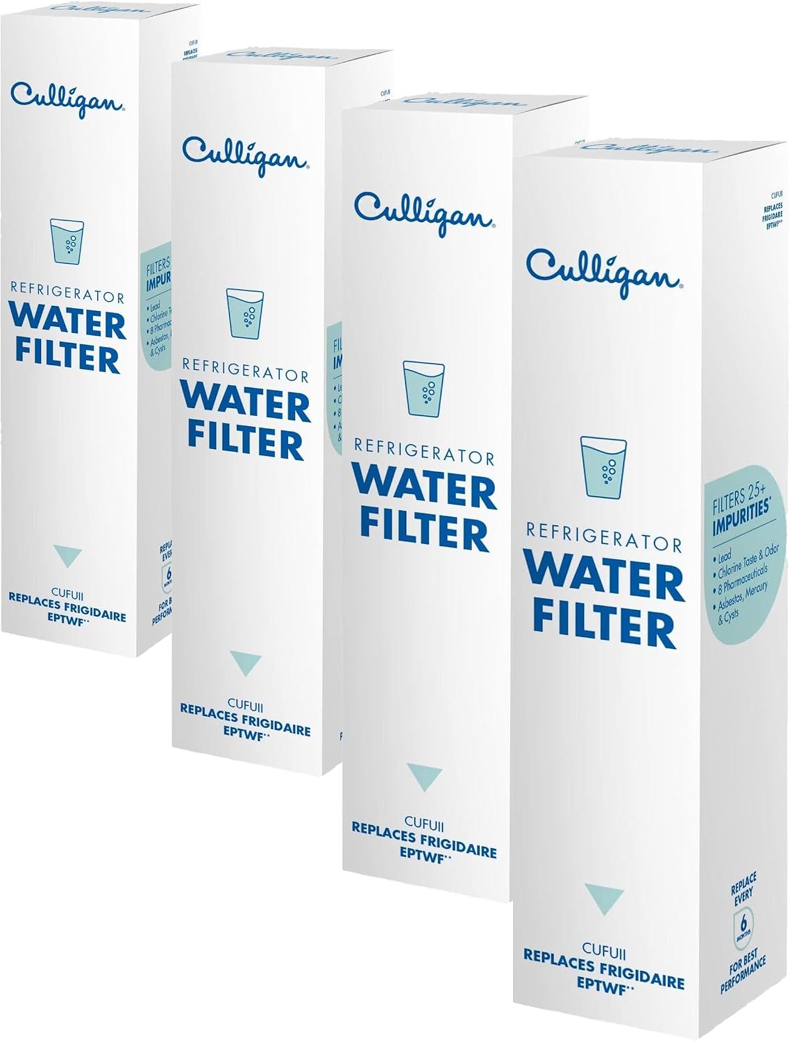 Culligan CUFUII Replaces Frigidaire (EPTWF), CUFUII Refrigerator Water Filter, Replace Every 6 Months, (Pack of 4)