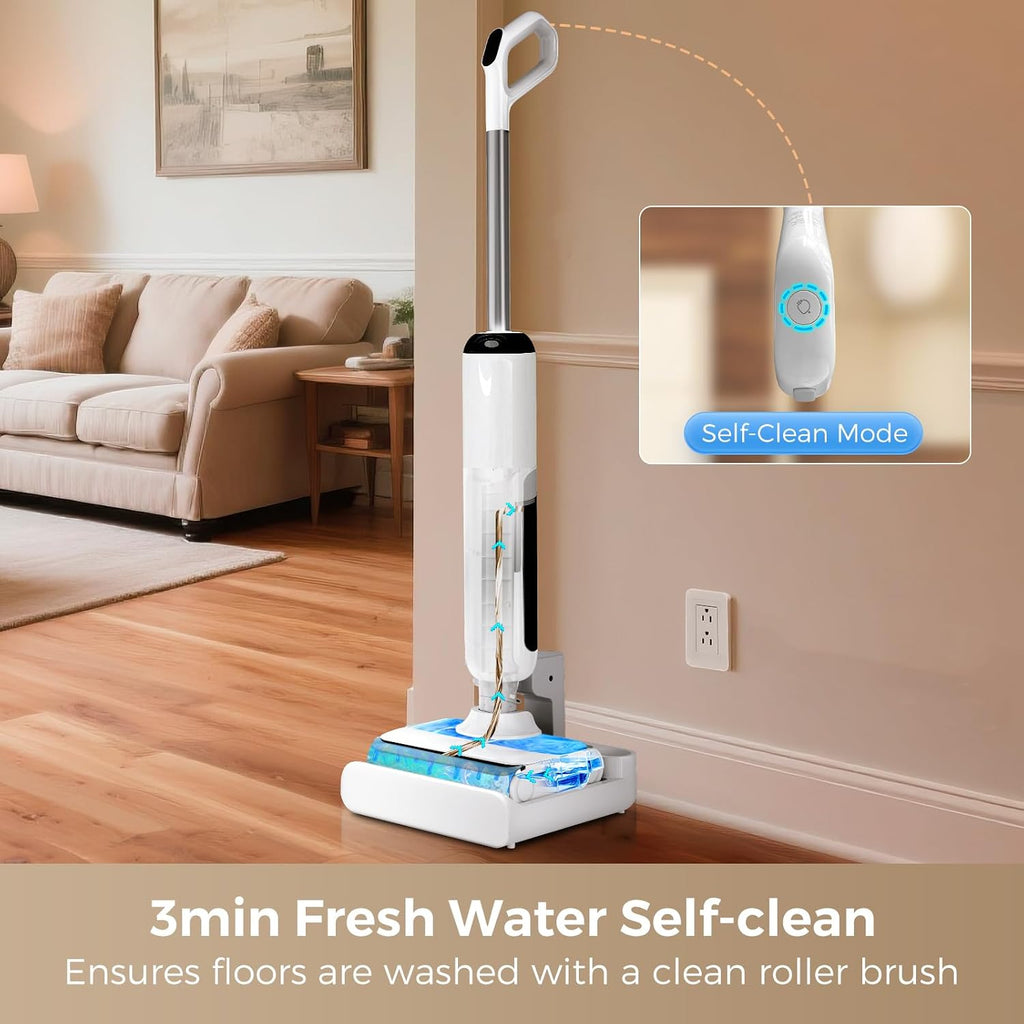 Wet Dry Vacuum Mop - Self-Cleaning Floor Washer with 180°Lie-Flat & 0 Hair Tangle, Self-Propelled Edge Cleaning, 60Min Runtime, Designed for Pet Hair, Kids' Spills & Daily Household Cleaning