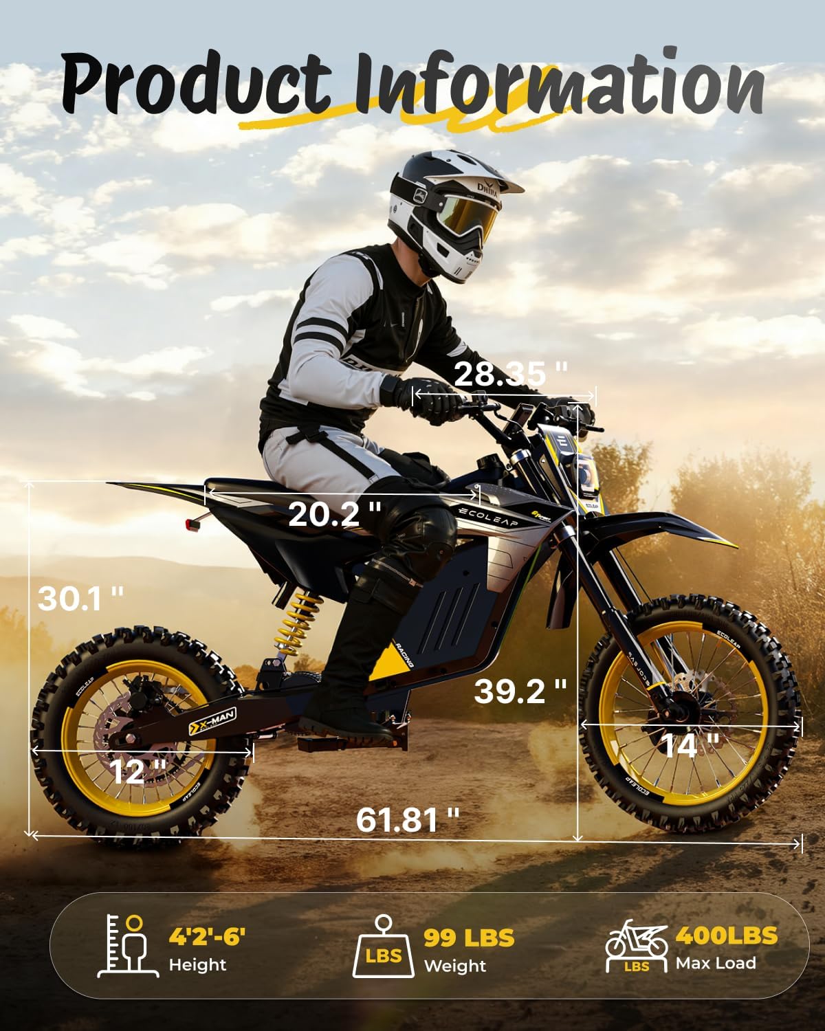 3500W Peak Electric Dirt Bike for Teens & Adults, 37MPH Electric Off-Road E-Bike with 48V 21Ah Battery, Up to 55 Miles Range, Dual Suspension, Hydraulic Brakes, 400LBS Load, Fit Age 13+
