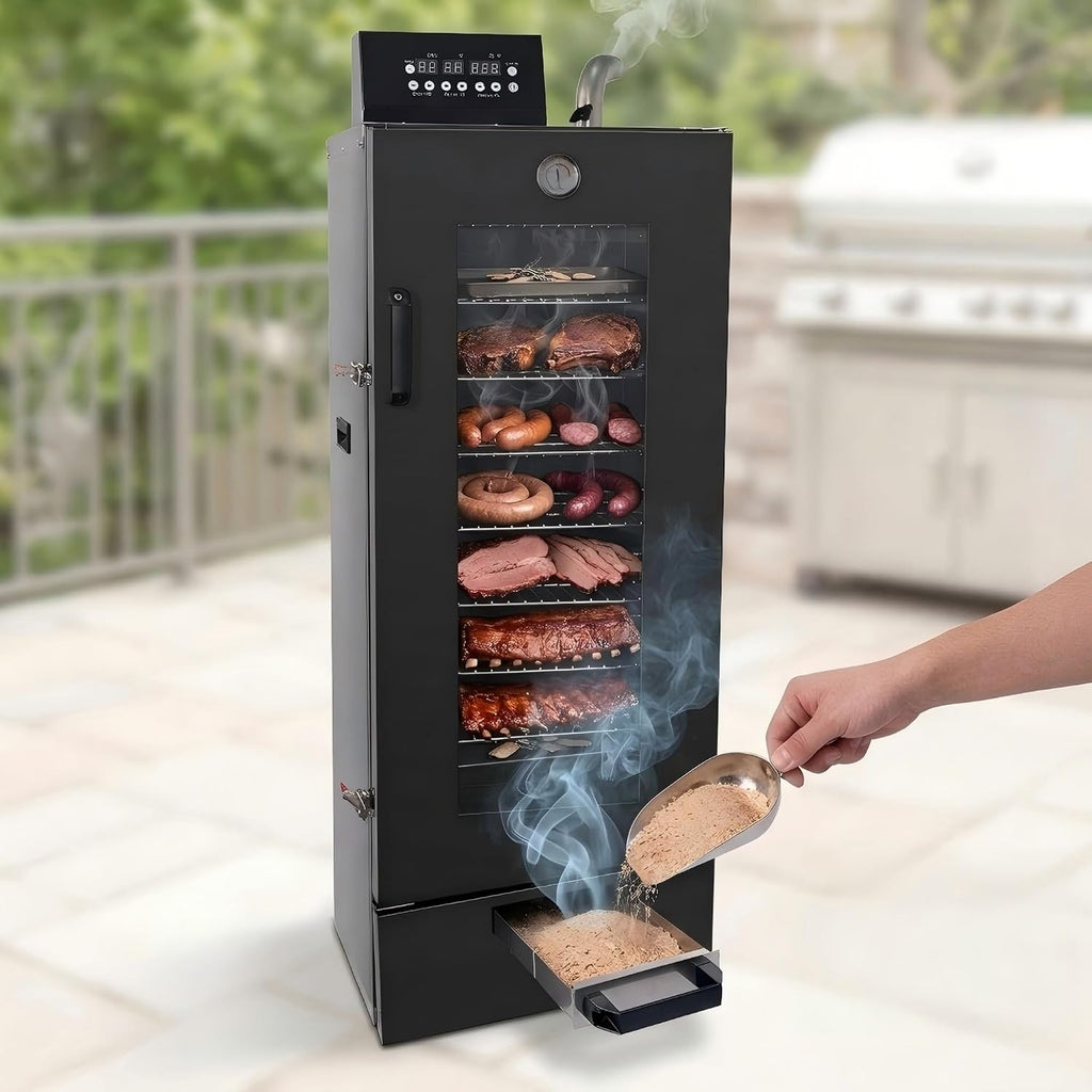 CLIVIA 8-Layer Electric Smoker with View Window, 1600W Vertical Digital BBQ Smoker, Front Loading Wood Chip Tray, 0-24H Timer & 86-257°F Temp Control, Meat Smoker for Jerky, Sausage, Fish (DSH-S45D)