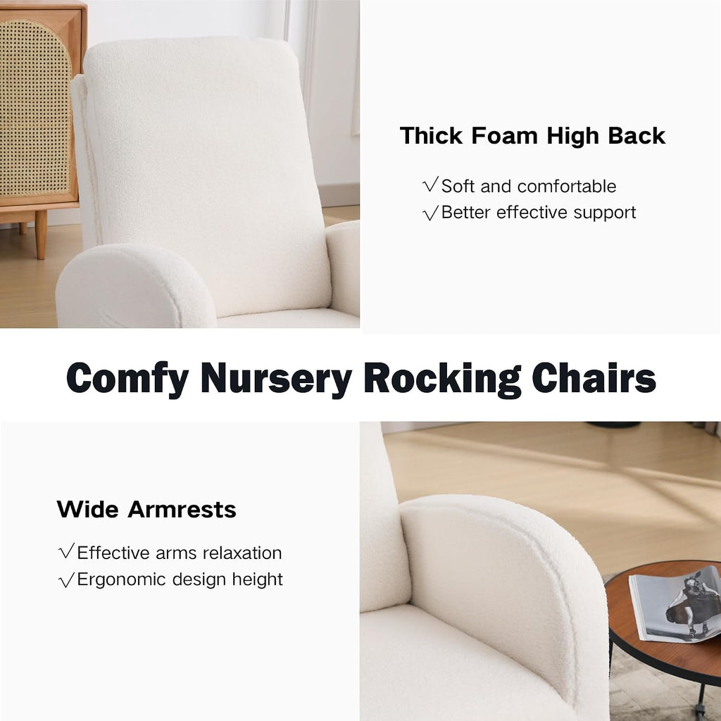Chifee & Vingol Rocking Chair Nursery Sherpa Boucle Nursing Glider Rocker Chair, Teddy White