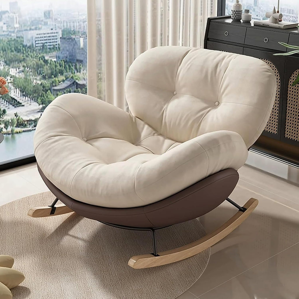 Oversized Rocking Chair for Nursery, Indoor Big Comfy Chair with High Back, 440lb Capacity Reclining Papasan Chair for Living Room (Brown)