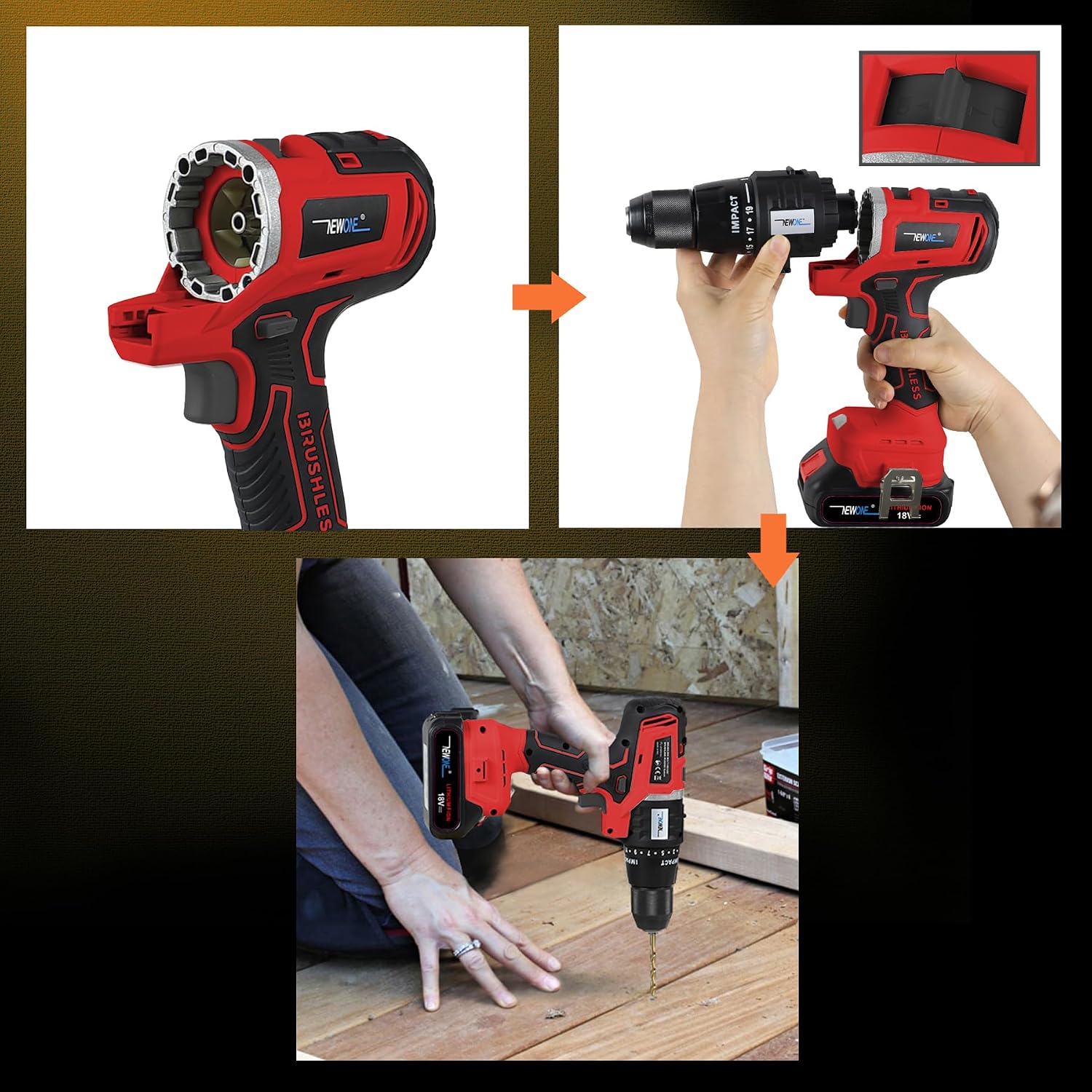 NEWONE 12-Tools Set Power Tool Combo Kits Compatible with Milwau-kee 18V Battery,Cordless Tool Set,2 Batteries and Charger (12-Tools Set Red)
