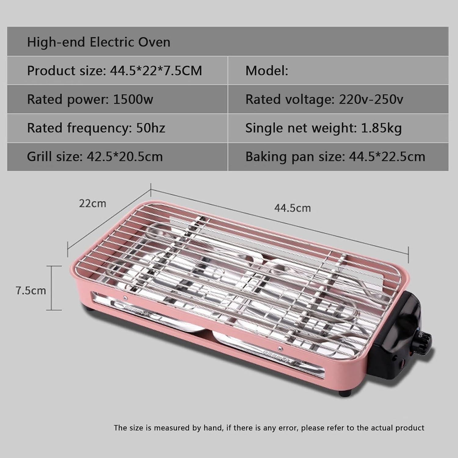 Smokeless Table Grill, Electric BBQ Grill 1500 W for Indoor Outdoor Use, Electric Table Top Griddle, Non-Stick Coating Grill Surface 42.5x20.5 cm, Removable Grease Tray, for Festival Party,Pink