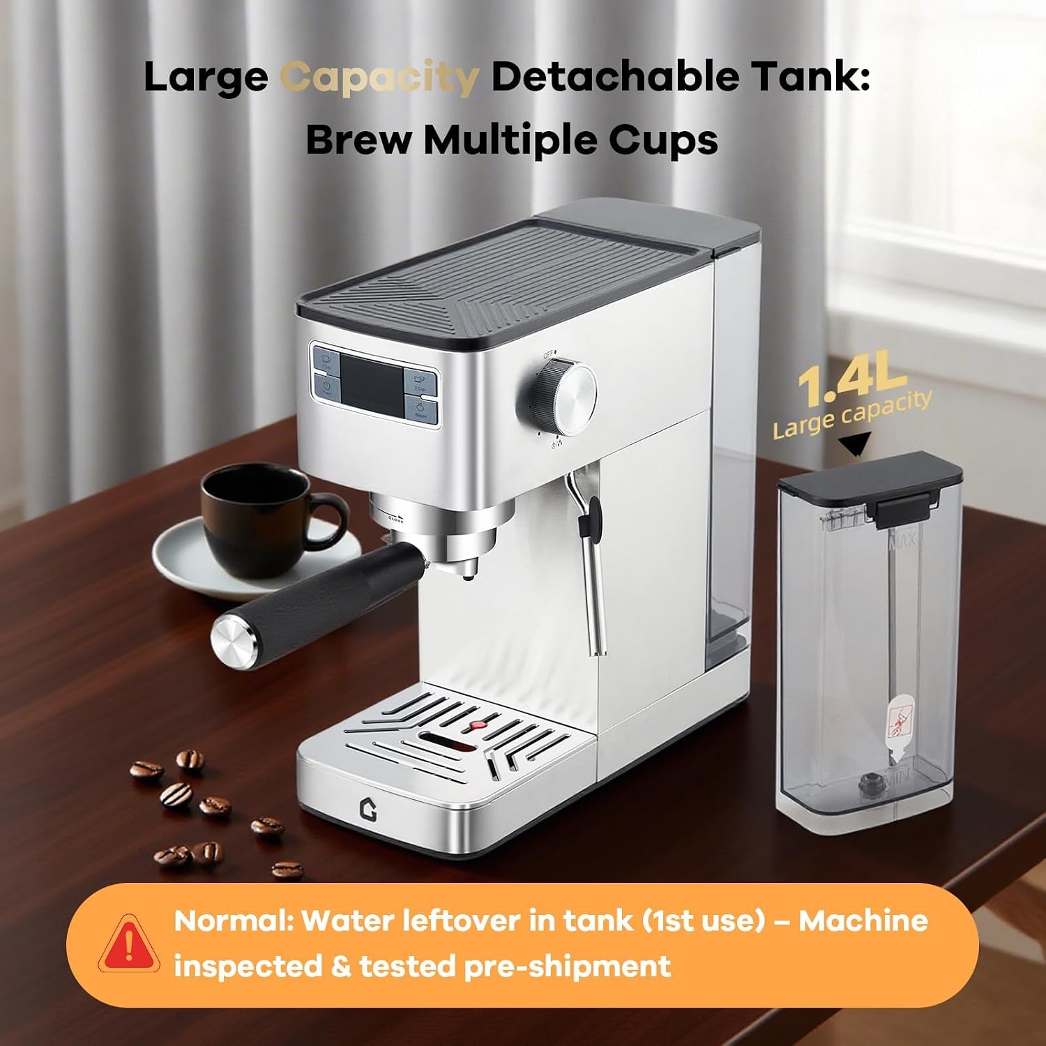 Espresso Machine, 20 Bar Coffee Maker with Steam Wand, Removable Water Tank, Compact Design, Automatic Cappuccino and Latte Maker for Home and Office