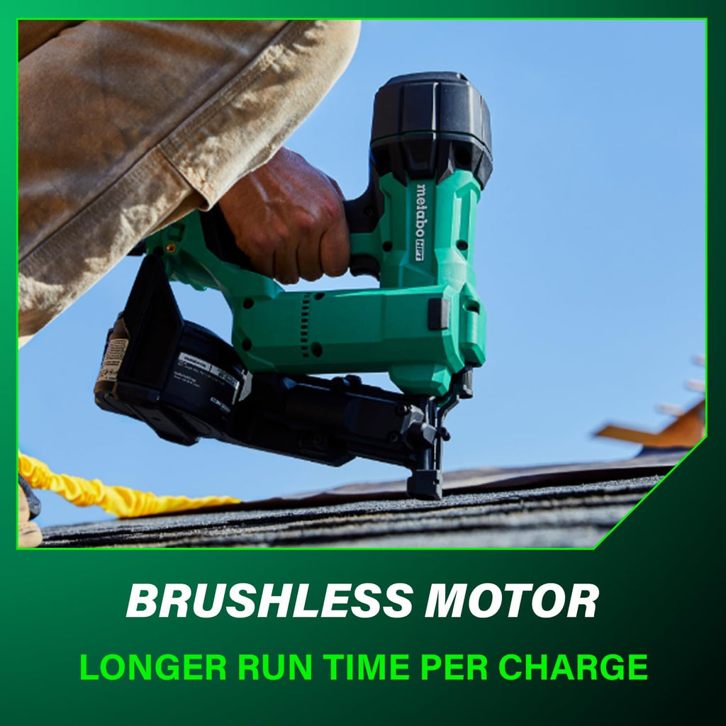 Metabo HPT 18V MultiVolt Brushless Cordless Coil Roofing Nailer Kit, 1-3/4' Coil Roofing Nailer with Power Tool 2.0Ah Lithium Ion Battery, Drives 7/8' to 1-3/4' Nails, NV1845DA