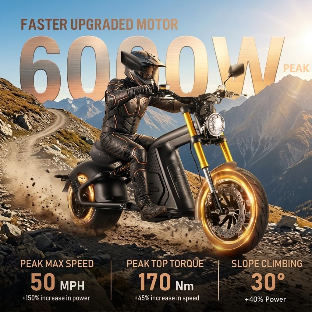 [2025 Upgraded]eAhora M8S 4000W 50MPH Electric Motorcycle for Adults,70V 35Ah Large Battery 90 Miles Long Range Street Legal Motorcycle Dual Hydraulic Brakes Full Suspension Adult Electric Motorcycle