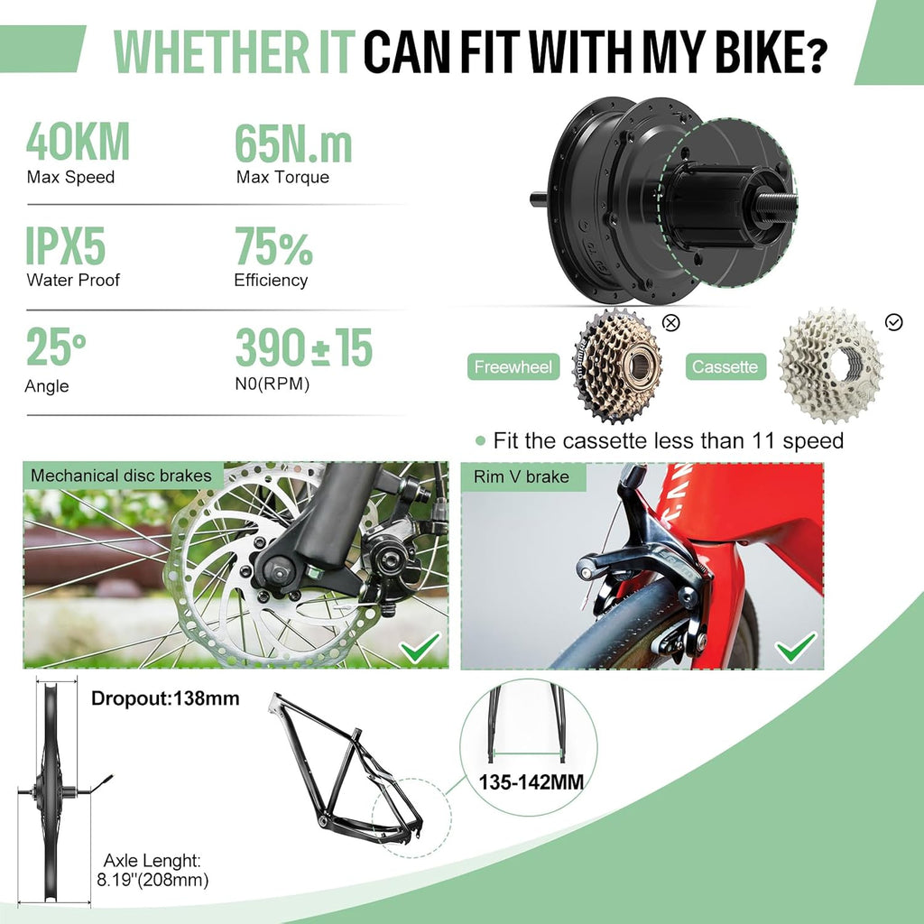 BAFANG 48V 500W/750W Rear Hub Motor Kit 20'/26'/27.5'/700C Rear Wheel Electric Bike Conversion kit Ebike Conversion Kit with Optional Battery&Display