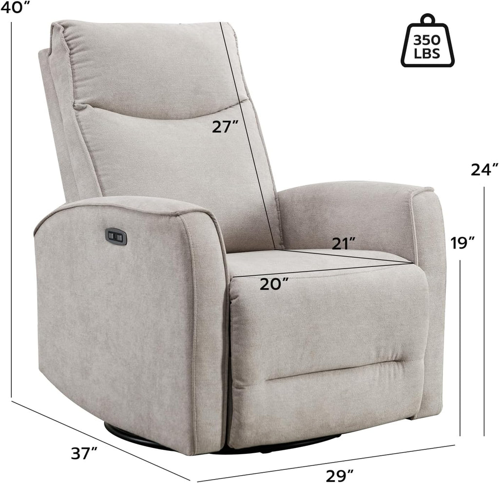 ANJ Power Swivel Recliner Chair, Glider Rocker Recliner with USB Port, Electric Nursery Recliners Sofa Rocking Chairs for Living Room, Bedroom（Grey）