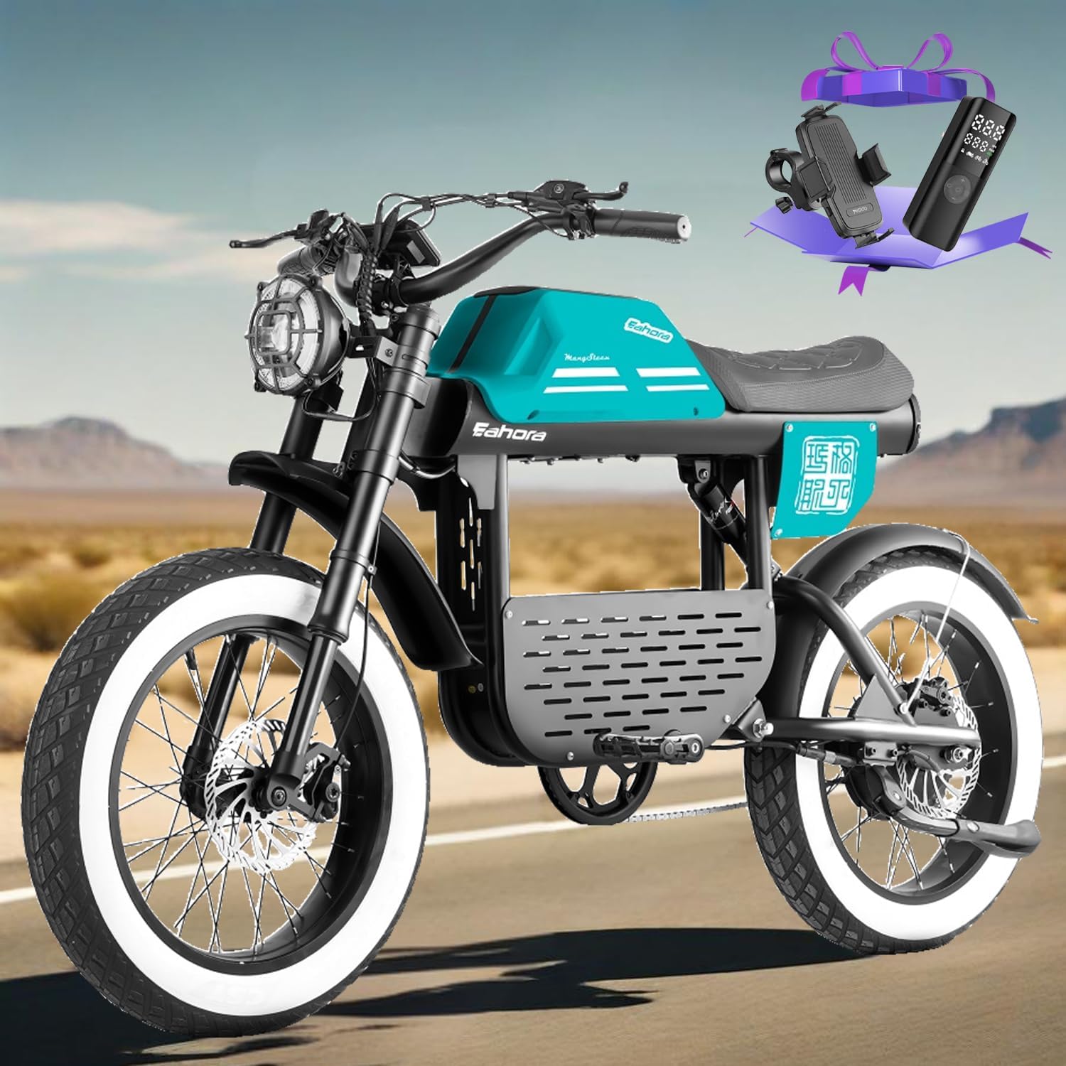 eAhora Dual Motor Electric Bike - Adults 4000W 44MPH Ebike 52V 30Ah Long Range Electric Dirt Bike, 20 * 4.5 Fat Tire Electric Mountain Bike Full Suspension Electric Motorcycle for Off Road