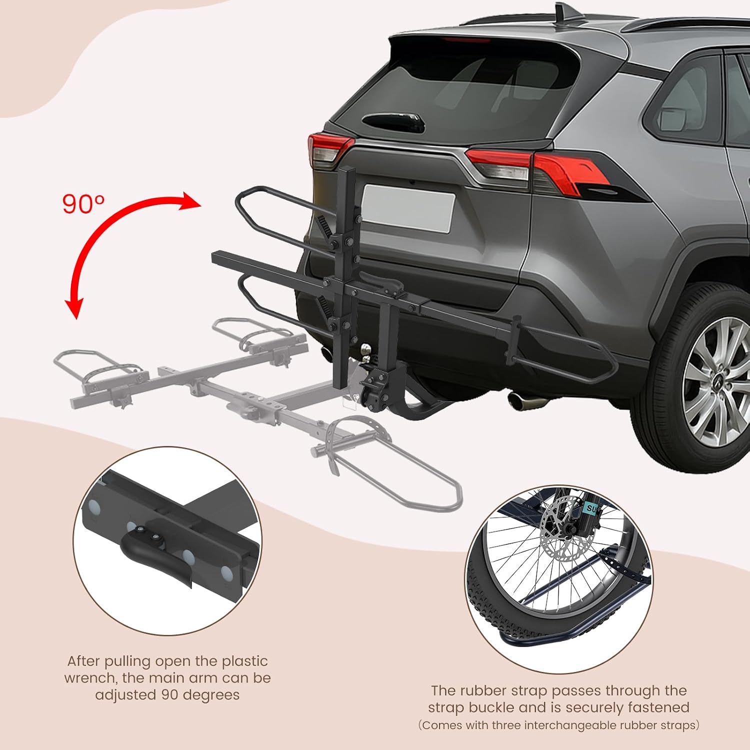 H&ZT Fat Tire Trike Carrier Rack for SUV Truck RV, Heavy-Duty Foldable Bike Carrier for 3-Wheel Bicycles, Fits 5' Wide Tires, Heavy Duty, Rear Platform Rack for Adult Tricycle
