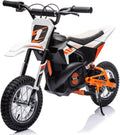 24V Kids Electric Dirt Bike, 250W Strong Motor 14MPH Fast Speed Electric Off-Road Motorcycle, Leather Seat Battery Powered Off-Road Bike, White