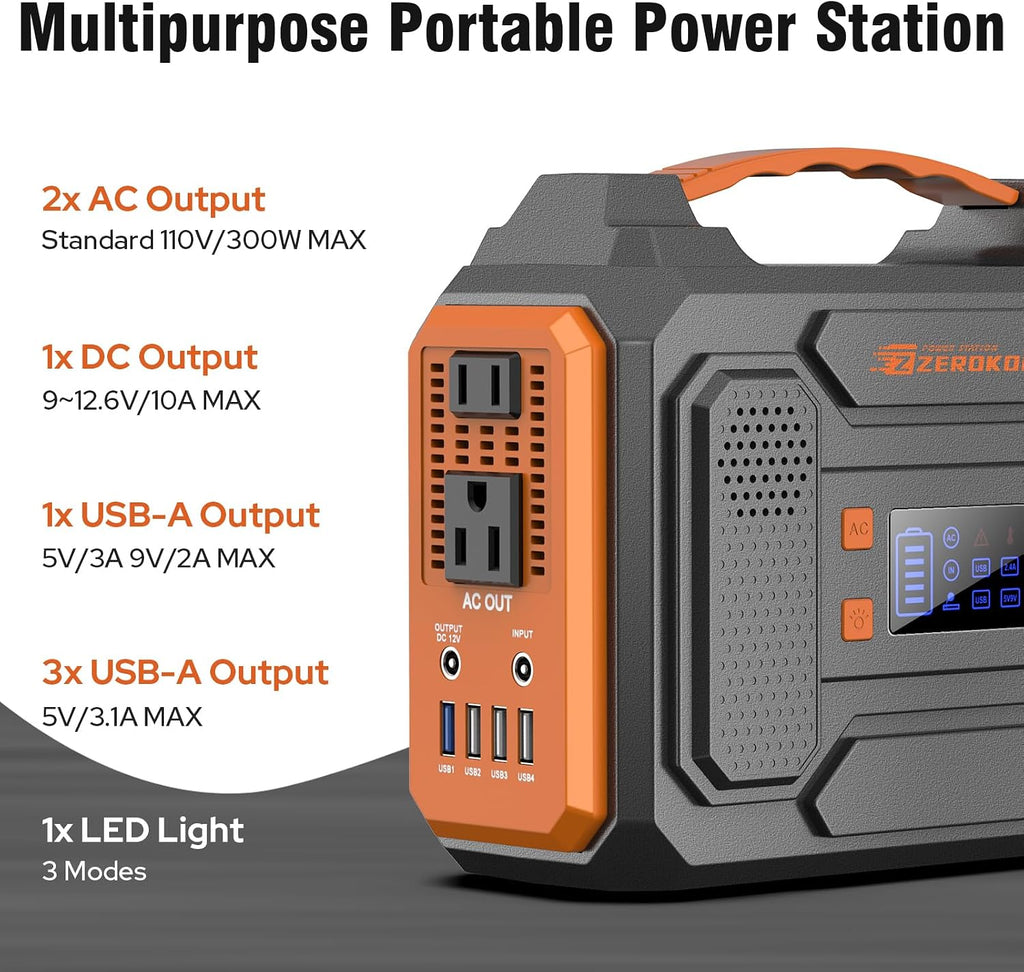 300W Portable Solar Power Station Generator with Foldable 60W Solar Panel Charger, 120W 110V Portable Power Bank with AC Outlet for Camping RV Van Home Outdoor Adventure Backup with USB C
