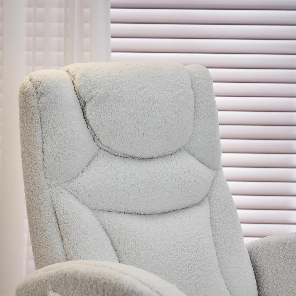 Rocking Chair with Foot Rest, Nursery Glider Teddy Gliding Rocking Chair with Retractable Footrest Rubber Wood Legs Side Pocket High Back & Wide Seat Nursing Chair for Living Room (Ivroy)