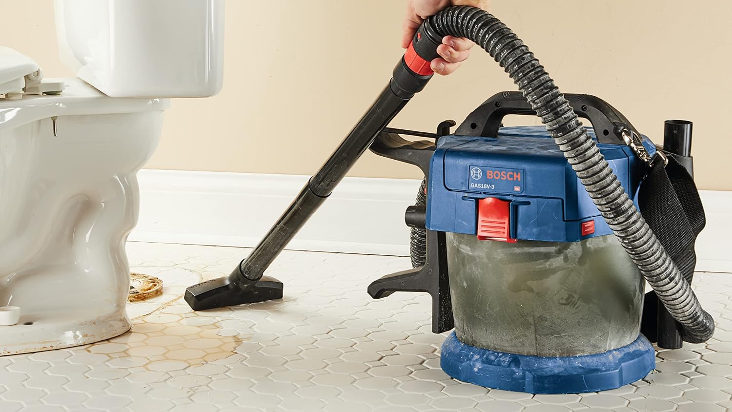 BOSCH GAS18V-3N 18V Cordless Wet Dry Vacuum, 2.6 Gallon Portable Shop Vac & Dust Extractor with HEPA Filter (Bare Tool)