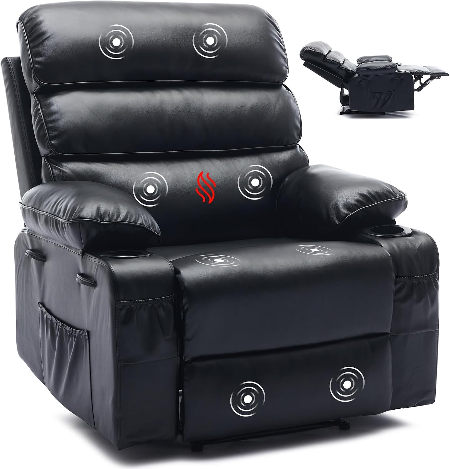 PU Leather Extra Wide Manual Recliner for Adults with Massage and Heat, Large Lazy Chair with 1.5X Sponge Comfort Arm and Back for Living Room, Bedroom