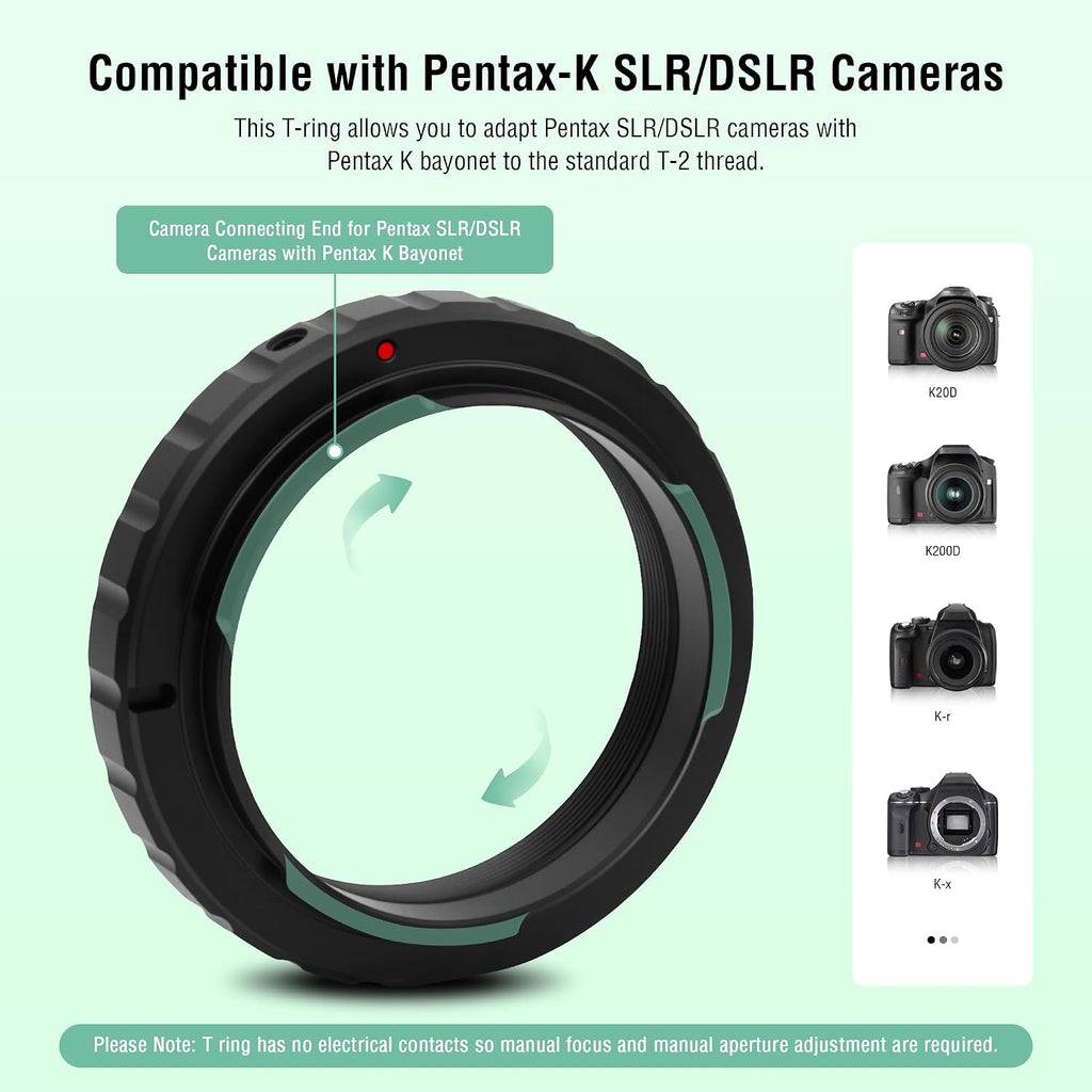 Astromania Metal T-Ring Adapter for 42mm Pentax-k Camera DSLR/SLR - Bundle with - 1.25'/2' 17mm 70° SWA Eyepiece&M43-M42 Adapter