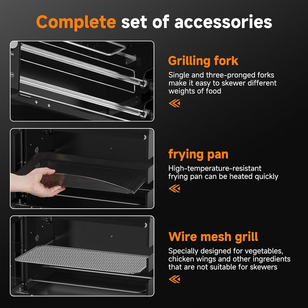 AMZCHEF Electric Rotisserie Grill with 2-in-1 Cooking Mode,34QT Rotisserie Oven with 360° Auto-Rotating Heating, Dual Skewers, Grilling Rack, Countertop Grill for Home, Restaurant, Kitchen Parties