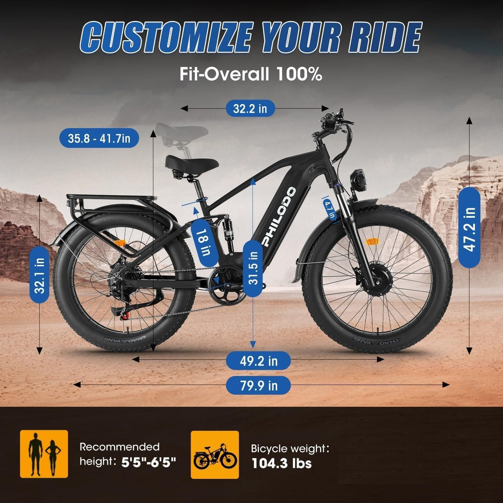 Falcon 60V 32AH Off-Road Electric Bike - 5000W Dual Motor Hunting Ebike, Fat Tire Full Suspension Dirt Bike for Adults, Long Range Snow/Sand Electric Bicycle