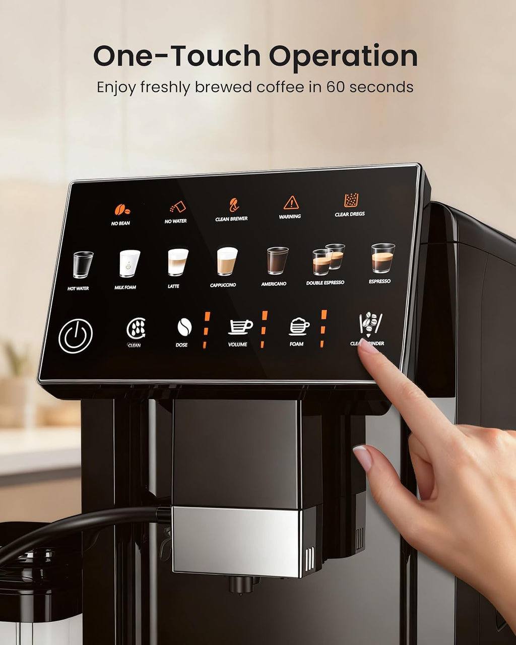 Fully Automatic Coffee Machine, 20 Bar Coffee Maker with Grinder, Automatic Espresso Machine with 15 Grinding Levels, Touch Control for Cappuccino & Latte, Auto Self-Cleaning