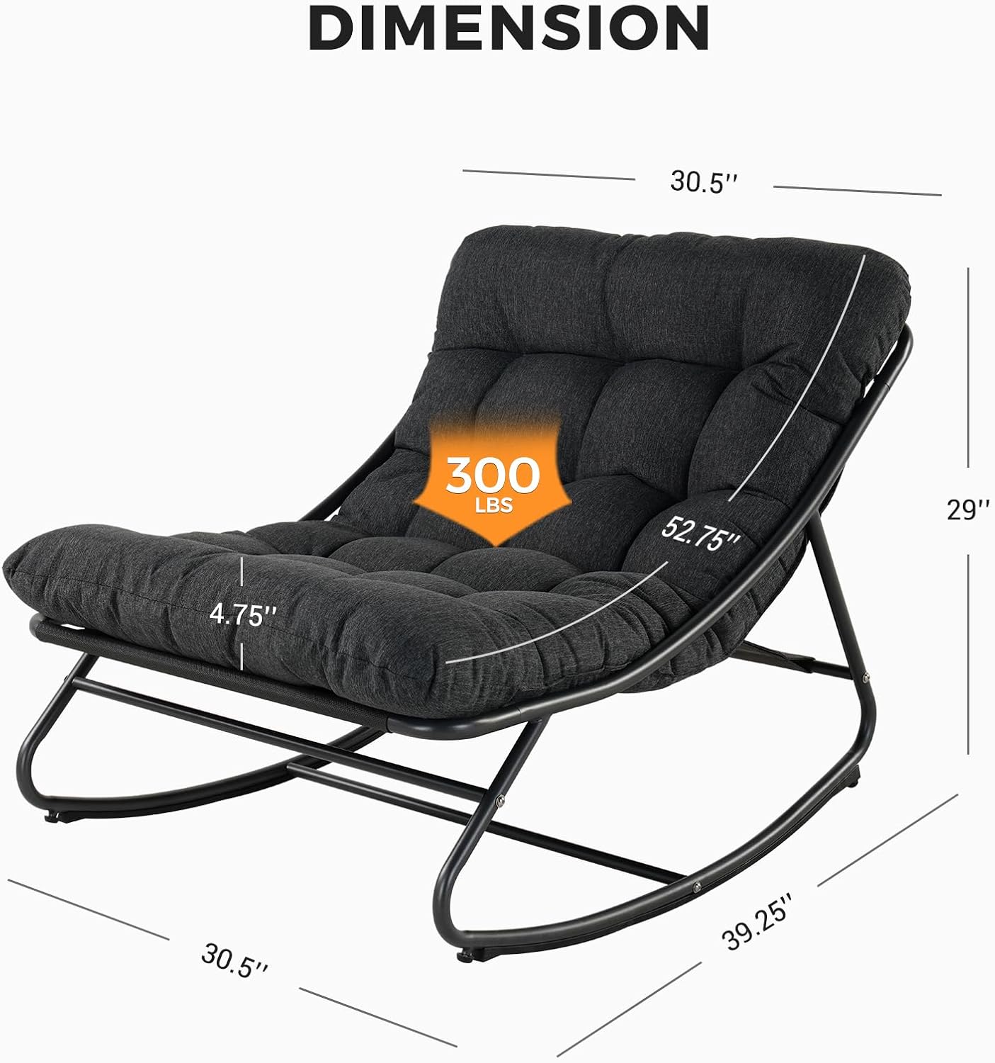Grand patio Outdoor Rocking Chair, Padded Cushion Recliner Rocker for Front Porch Sunroom Patio Backyard, Comfy Lounge Rocking Chair for Napping Relaxing, Grey