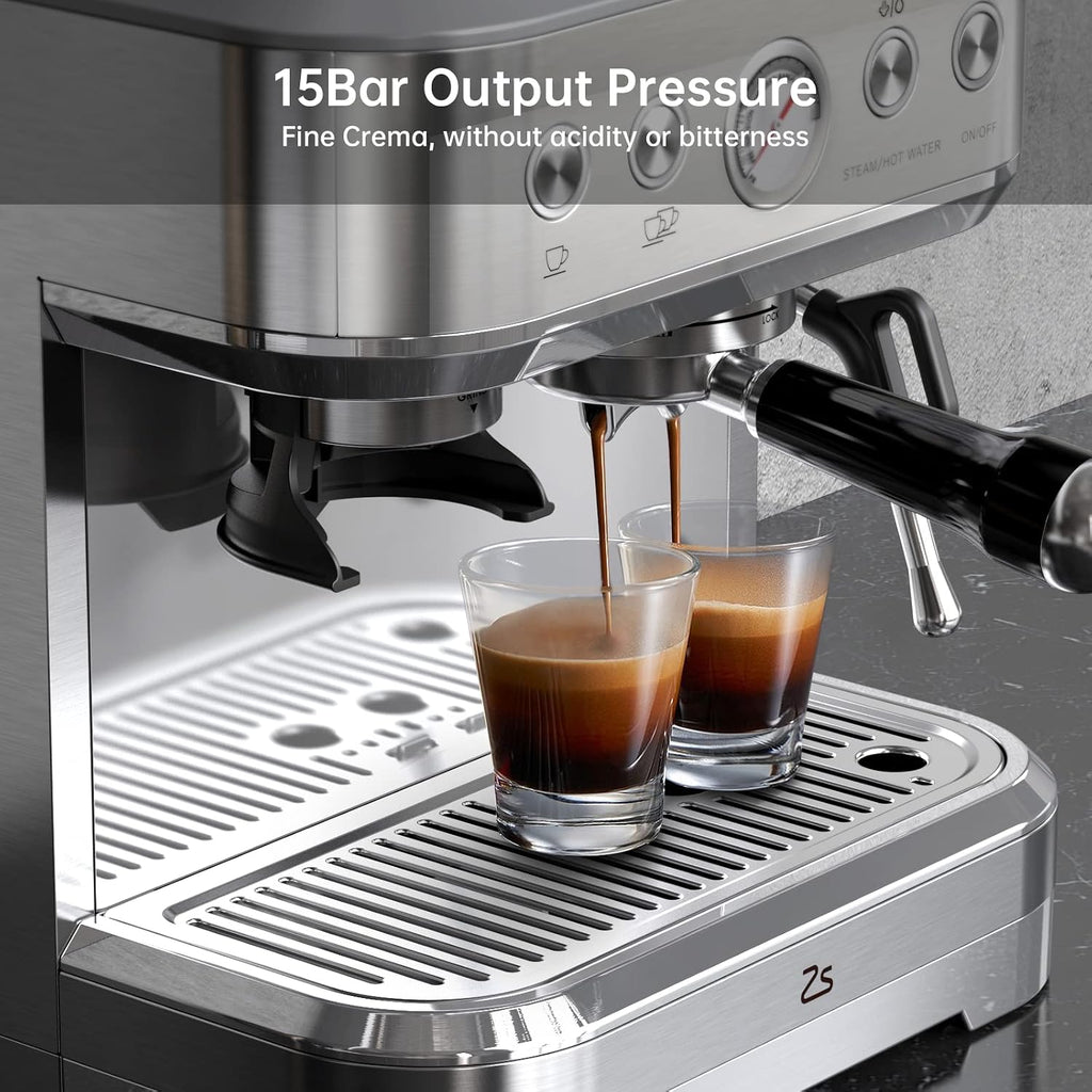 Garvee Espresso Machine with Milk Frother, All in One Cappuccino Latte Coffee Maker for Home Barista, Built-In Bean Grinder, 85 oz Removable Water Tank, Gifts for Dad Mom Coffee Lover