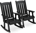 VINGLI Outdoor Rocking Chair Set of 2, Heavy Duty 600 LBS Wooden Rocking Chair with Comfortable Backrest, Weatherproof Rocker with Ergonomic Design, Suit for Patio, Garden, Yard, Black