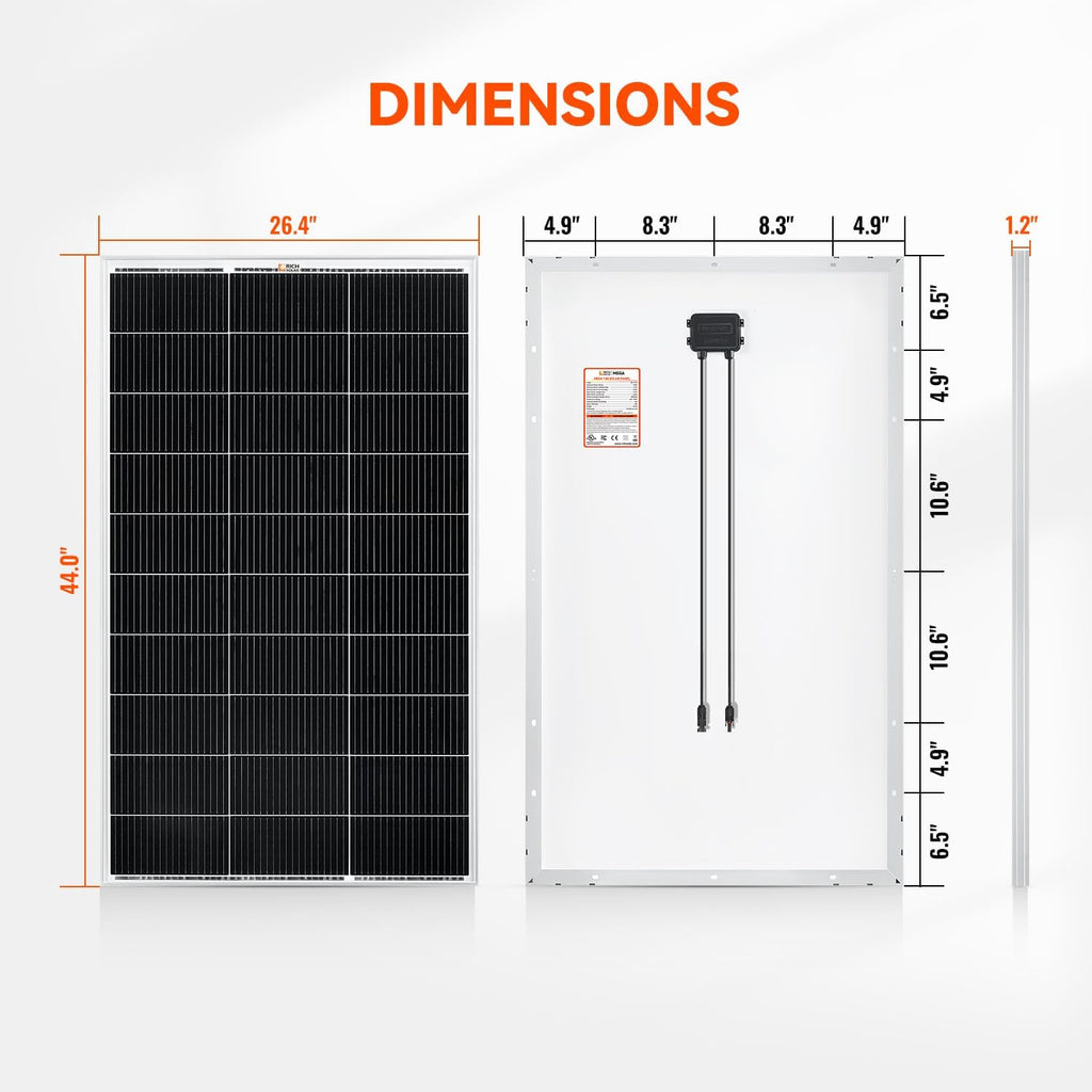 RICH SOLAR 150 Watt 12 Volt 18BB Cell Monocrystalline Solar Panel N-Type Cells High Efficiency Solar Module Charge Battery for RV Marine Boat Off Grid