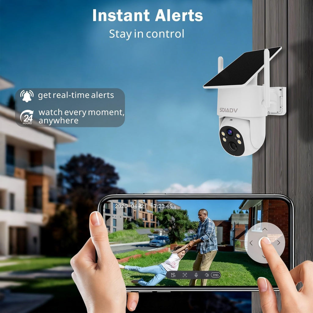 SOIADV 4Pack Solar Security Camera Wireless Outdoor with 360°View, 2K Color Night Vision, PTZ Camera for Home Security, Battery Powered, Two Way Audio, Motion Detection, PIR Alarm, IP65 Weatherproof