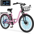 MOPHOTO Electric Bike for Women Adults, 700W Peak Power, 40 Miles Electric Cruiser Bike with 36V 10.4Ah Battery, 7-Speed Electric Bicycle, 24' 26' Tires and Front Fork Suspension
