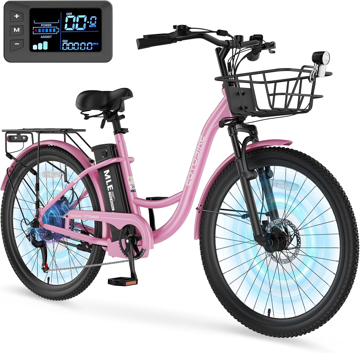 MOPHOTO Electric Bike for Women Adults, 700W Peak Power, 40 Miles Electric Cruiser Bike with 36V 10.4Ah Battery, 7-Speed Electric Bicycle, 24' 26' Tires and Front Fork Suspension