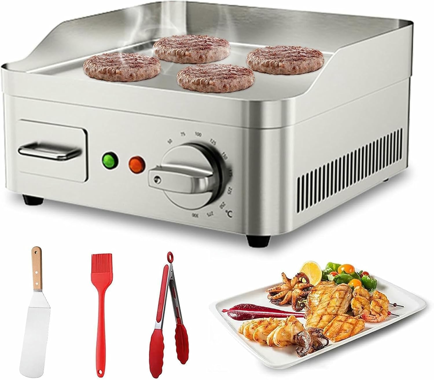 13.7' Commercial Electric Countertop Griddle Grill, Non-Stick Stainless Steel Flat Top Grills for Kitchen Restaurant