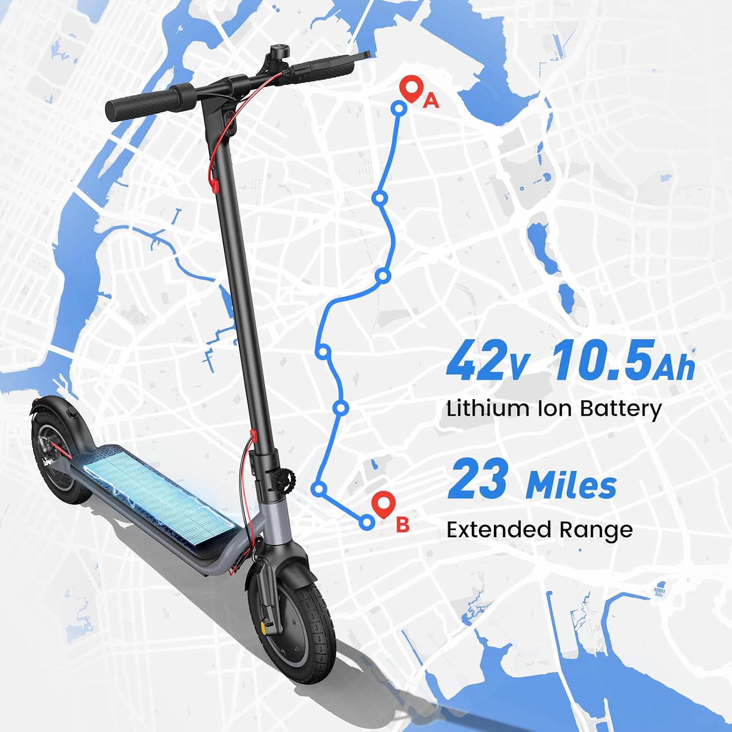 Electric Scooter, 23 Miles, 22 MPH Top Speed Electric Scooter for Adults, 500W Powerful Motor,10'/8.5' Pneumatic Tires Commuting Scooter, Foldable Escooter for Commuting & Campus Use
