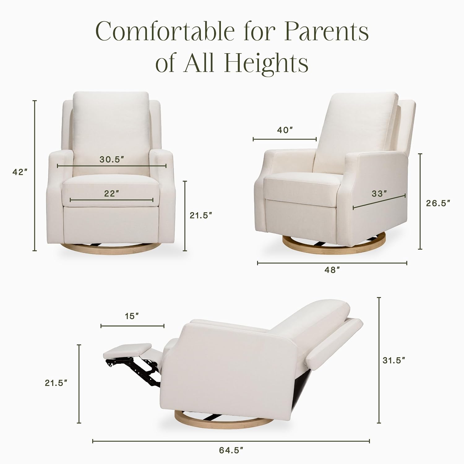 Namesake Crewe Glider Recliner Nursery Chair - GREENGUARD Gold & Certi-PUR US Certified Rocker Recliner - Glider Rocking Chair for Nursery & Living Room - Electronic, 270° Swivel, Performance Cream